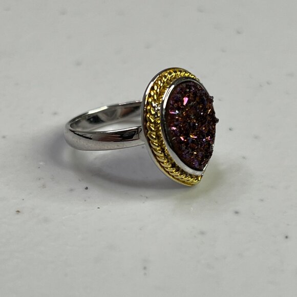 Silver Teardrop Purple Druzy Gemstone Women's Ring Size 6 - Picture 4 of 9